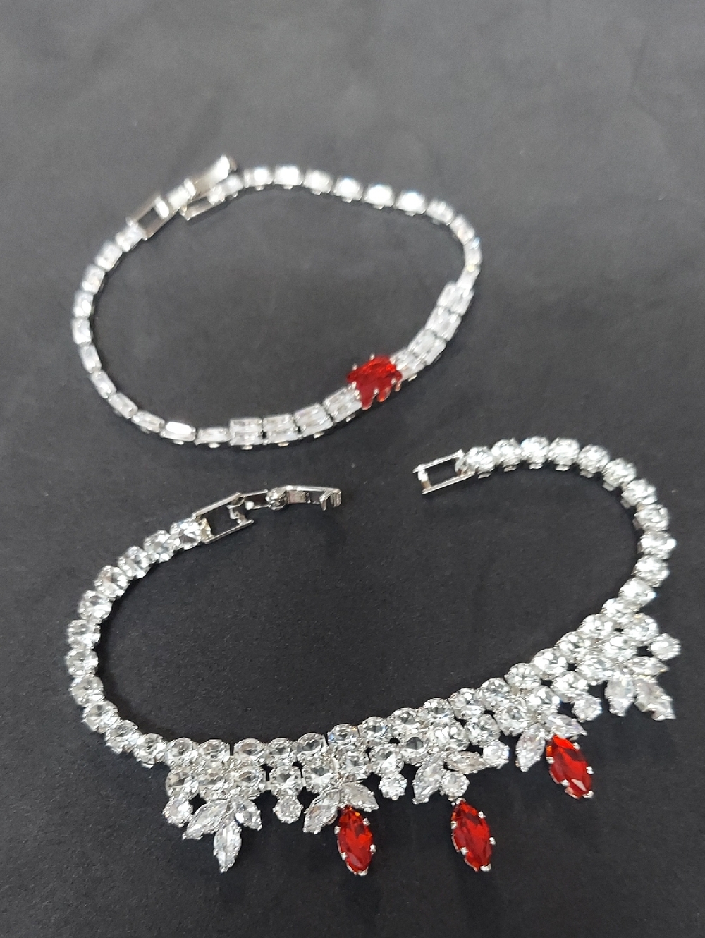 New Red Crystal Drop Rhinestone Bracelets Set Of 2
